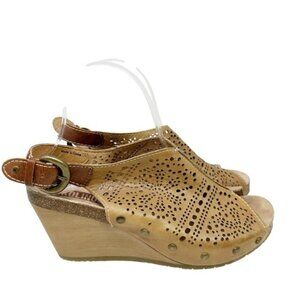 Pikolinos Benissa Tan Leather Wedge Sandals Slingback Peep Toe EU 40 US 9-9.5
